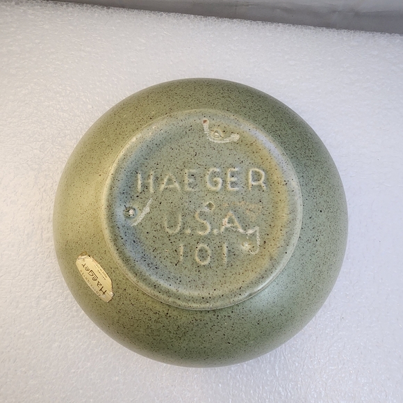 Vtg Haeger USA Pottery 101 Green Speckled Footed Bowl Planter - Picture 7 of 13